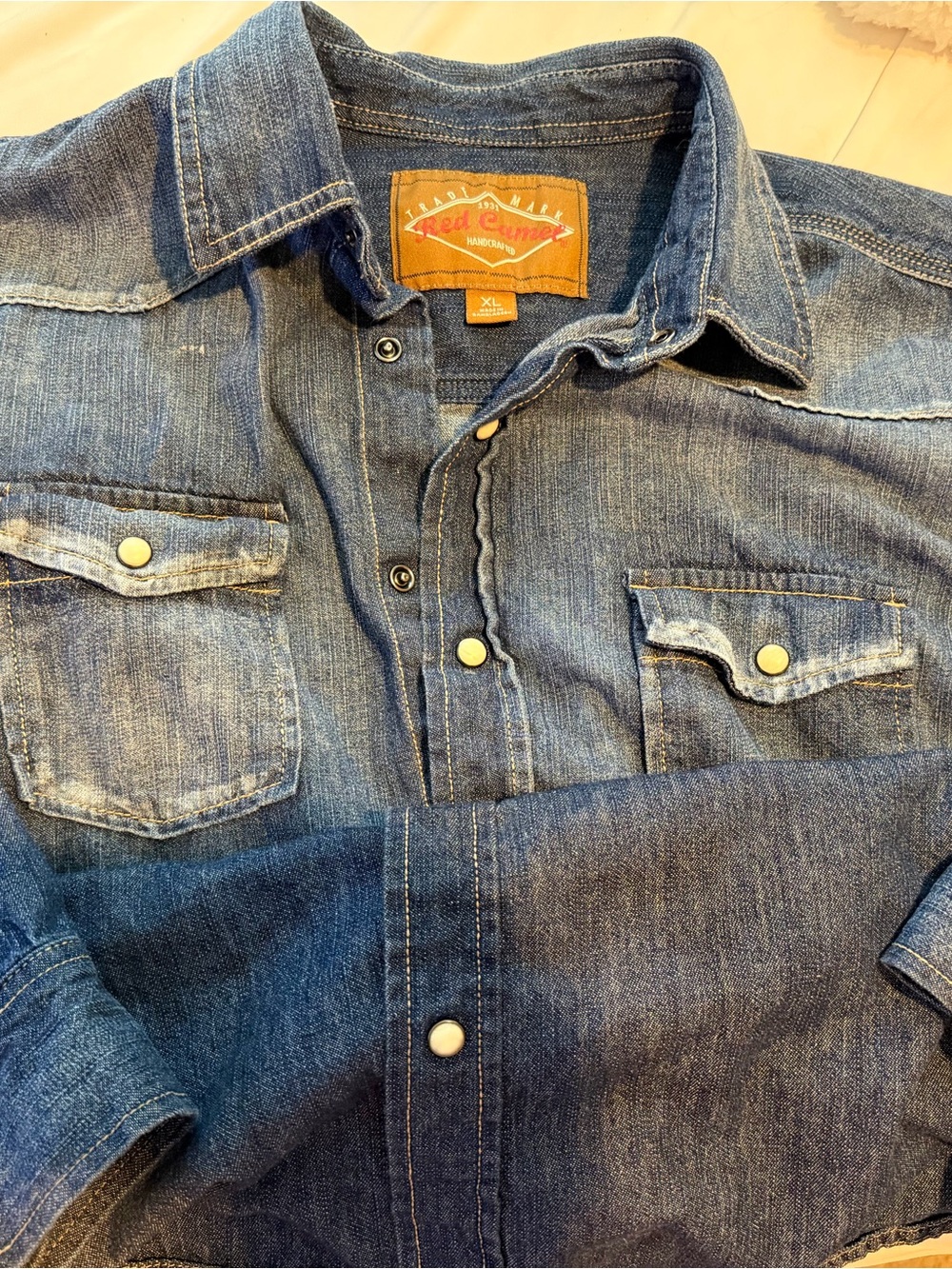 Red Camel Blue Denim Western Button-Down Shirt - Picture 2 of 5